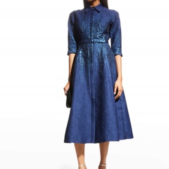 Rickie Freeman for Teri Jon Metallic Tonal Jacquard Shirtdress - Picture 3 of 6